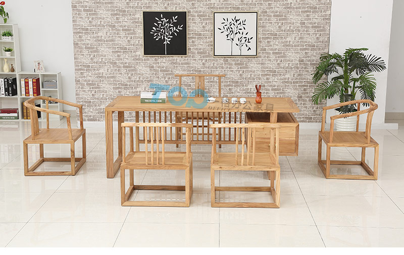 茶桌采用榫卯工艺链接，打造出优美的曲线，简约环保